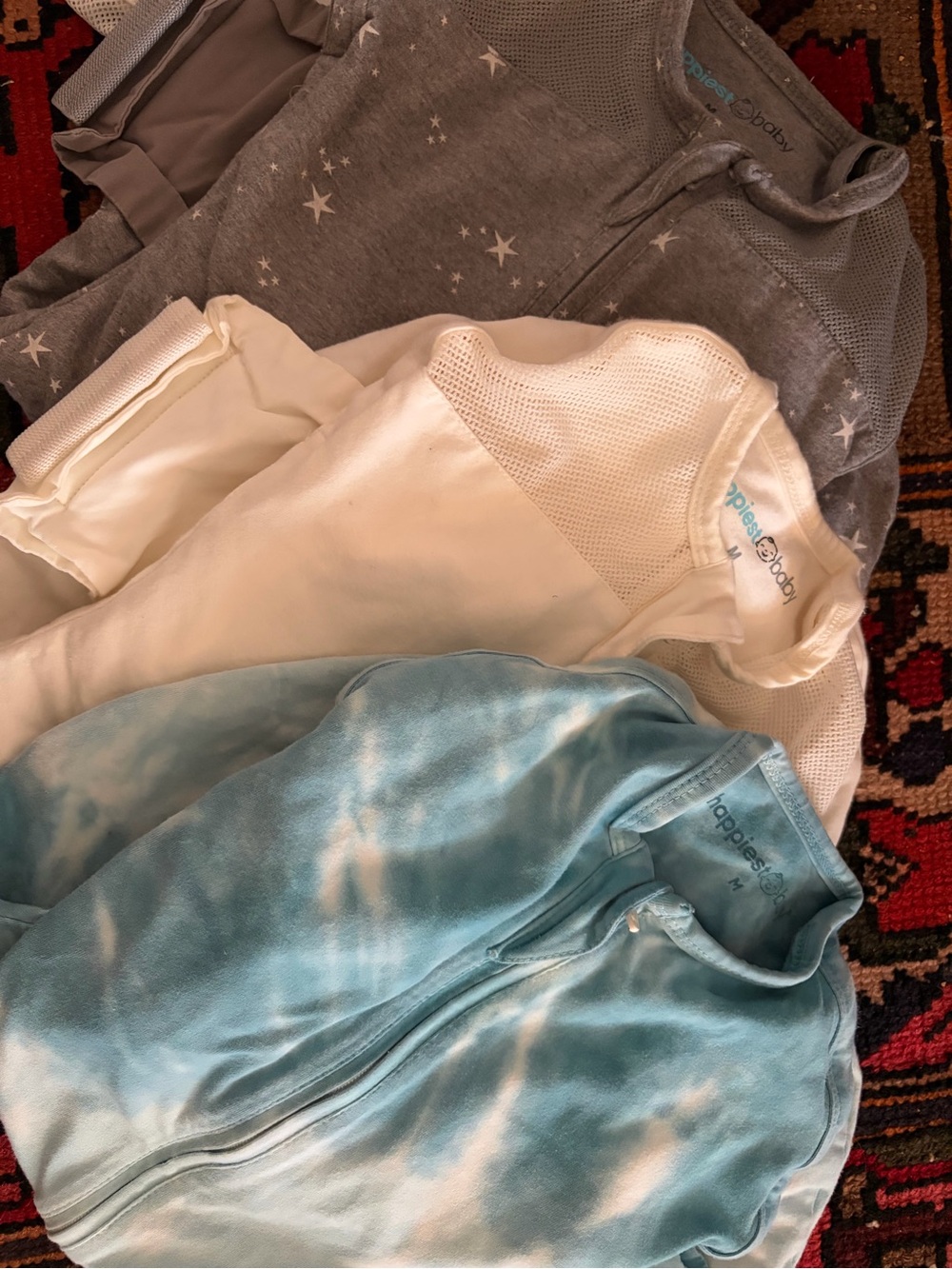 Happiest Baby 6 Sleep Sacks and 4 Sheets - Blue Tie-Dye, White & Gray Star Sets